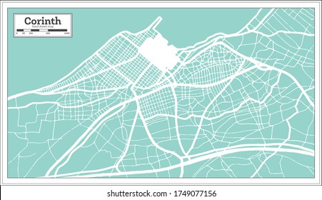 Mapa de la ciudad de Corinto Grecia al estilo retro. Mapa de esquema. Ilustración vectorial.