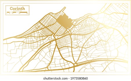 Corinth Greece City Map in Retro Style in Golden Color. Outline Map. Vector Illustration.