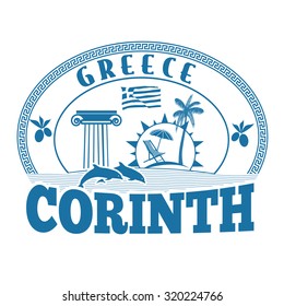 Corinth, Greece stamp or label on white background, vector illustration