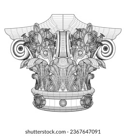 Corinthian Capital Column Vector 03. Illustration Isolated On White Background. A vector illustration Of A Classical Capital.