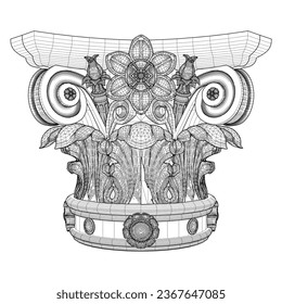 Corinthian Capital Column Vector 05. Illustration Isolated On White Background. A vector illustration Of A Classical Capital.