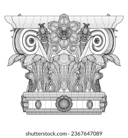 Corinthian Capital Column Vector 06. Illustration Isolated On White Background. A vector illustration Of A Classical Capital.