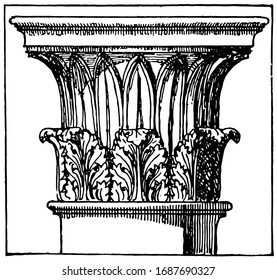 Corinthian Capital, Tower of the Winds, vintage engraving.