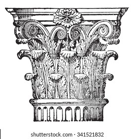 Corinthian capital, vintage engraved illustration. Industrial encyclopedia E.-O. Lami - 1875.
