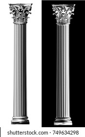 Corinthian column. Black and white sketch style