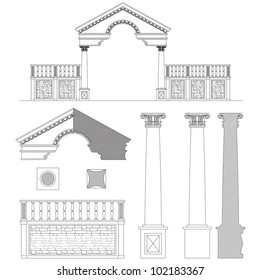 Corinthian column, gate and fence set