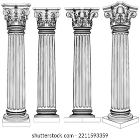 Corinthian Column Vector 02. Illustration Isolated On White Background. A vector illustration Of A Corinthian Column.