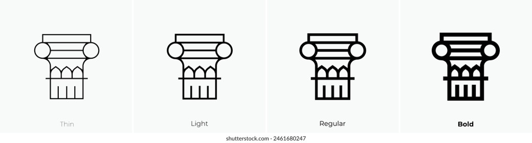 icono del pilar corintio. Diseño de estilo fino, ligero, regular y audaz aislado sobre fondo blanco