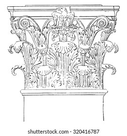 Corinthian portico of Octavia, vintage engraved illustration.
