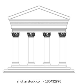 Corinthian temple on white background.