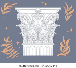 Corinthian white capital. Vector illustration. Architectural background. Editable vector illustration.     