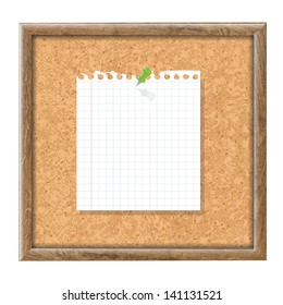 Placa De Corcho Con Papel De Nota En Blanco Y Pin Verde Con Malla De Gradiente, Ilustración De Vectores