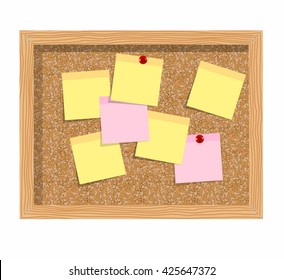 Cork board isolated over white background with sheets of paper for notes
