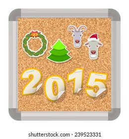 Cork board with new year papers decorate, Vector holiday concept