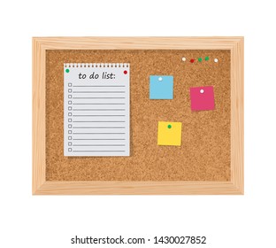 Korkbrett mit Notizen Nachrichten und zu tun Liste. Vektorillustration