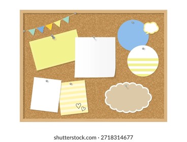 Cork Board with Notes and Sticky Papers Vector Illustration