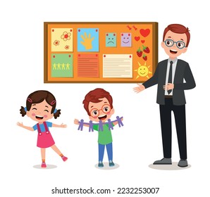 Cork board with paper notes and children picture