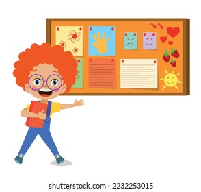 Cork board with paper notes and children picture