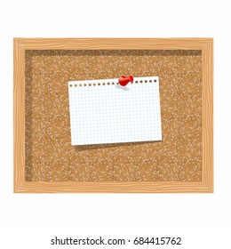 Cork board with pinned paper notepad sheets realistic vector illustration. vector illustration board for notes. A noteboard made of cork with some pin and blank paper