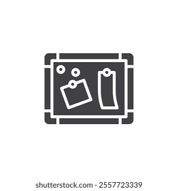 Cork board with pinned papers vector icon. filled flat sign for mobile concept and web design. Pin Board glyph icon. Symbol, logo illustration. Vector graphics