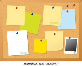 Cork Board & Post Note Vector Illustration Background