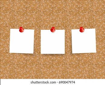 Cork board  with sheets of paper for notes. Vector background.