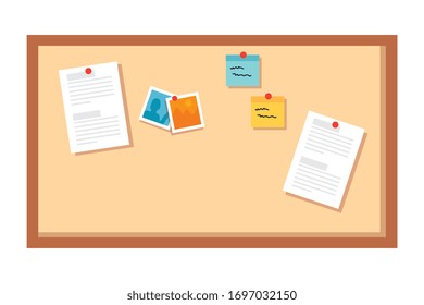 cork board supply with notes isolated icon vector illustration design