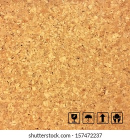 Cork board texture background and fragile symbol - Vector illustration