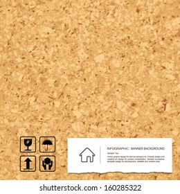 Cork board texture background and vintage paper with fragile symbol - Vector illustration