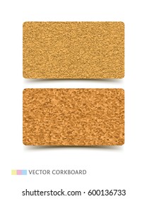 Cork board texture business card vector realistic illustration. Template for business, education design