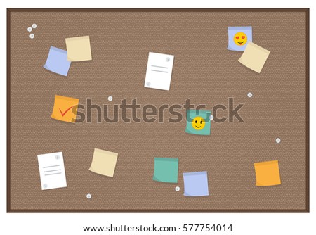  Cork board vector. Cartoon board vector. Cork board vector illustration with notes and stickers