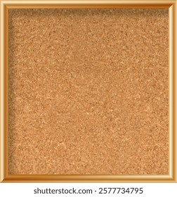 Cork board with wood frame. Empty corkboard with brown texture on transparent background. Business noticeboard. Vector