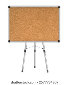 Cork board with wood frame. Empty corkboard with brown texture on transparent background. Business noticeboard. Vector