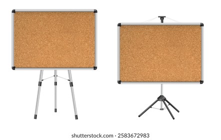 Cork board with wood frame. Empty corkboard with brown texture on transparent background. Business noticeboard. Vector