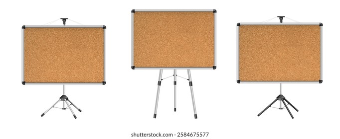 Cork board with wood frame. Empty corkboard with brown texture on transparent background. Business noticeboard. Vector