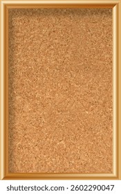 Cork board with wood frame. Empty corkboard with brown texture on transparent background. Business noticeboard. Vector
