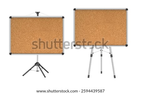 Cork board with wood frame. Empty corkboard with brown texture on transparent background. Business noticeboard. Vector