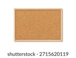 Cork board with wood frame isolated on white background. Note pinboard. Vector realistic illustration