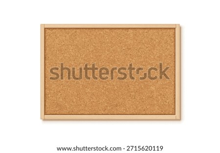 Cork board with wood frame isolated on white background. Note pinboard. Vector realistic illustration