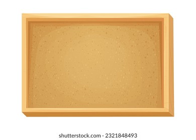 Cartel de corcho con marco de madera vacío al estilo caricaturista aislado de fondo blanco. Espacio para páginas de programación, tareas y memoria. 