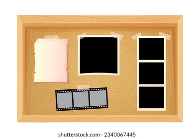 Cork board in wooden frame empty in cartoon style isolated on white background. Space for schedule, tasks and memeory pages. 