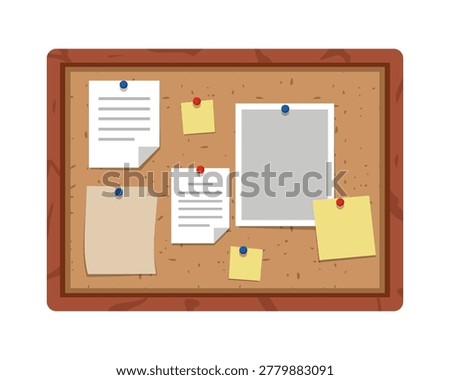 Cork bulletin board with pinned notes and photos
