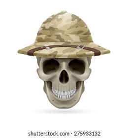 Cork camouflage hat on skull isolated on a white background