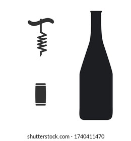 Cork And Corkscrew Icon With Bottle Vector