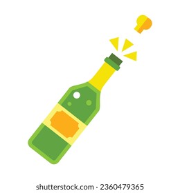 Cork flying out of bottle vector. Opened alcoholic drink orchampagne. Multicolored flat vector icon representing celebration concept isolated on white background