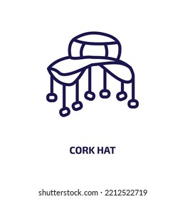 cork hat icon from culture collection. Thin linear cork hat, cork, cap outline icon isolated on white background. Line vector cork hat sign, symbol for web and mobile