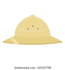 Capacete de cortiça. Capacete tropical sobre um fundo branco. Item de equipamento para uma viagem de safari aos trópicos. Ilustração vetorial de ações