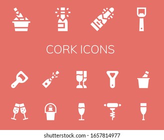 cork icon set. 14 filled cork icons.  Simple modern icons such as: Champagne, Bottle opener