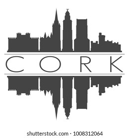 Cork Ireland Europe Skyline Vector Art Mirror Silhouette Emblematic Buildings