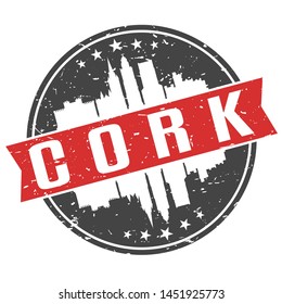 Cork Ireland Round Travel Stamp. Icon Skyline City Design. Seal Tourism Ribbon Seal Badge Illustration clipart.